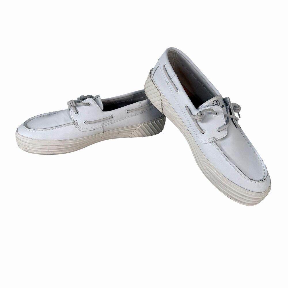 Sperry Women's Bahama 2.0 White Leather Platform Sneakers STS88865 Size 12